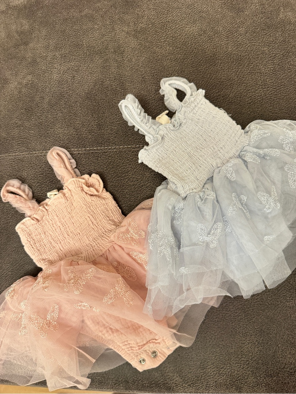 Baby Tulle Butterfly Rompers - Blush Pink & Light Gray